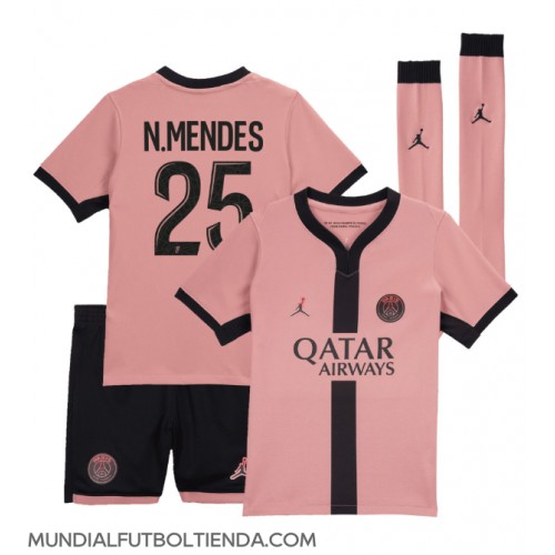 Camiseta Paris Saint-Germain Nuno Mendes #25 Tercera Equipación Replica 2024-25 para niños mangas cortas (+ Pantalones cortos)